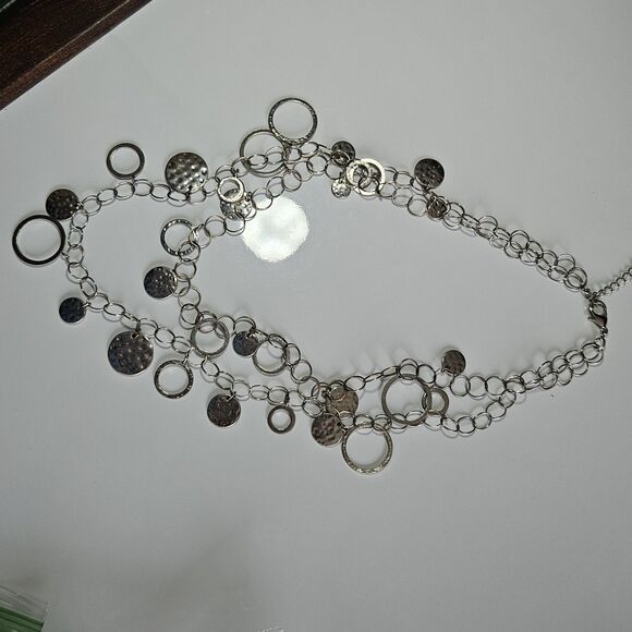 **Sale** Loft Silver Tone Layered Circle Necklace 21 To 24" - Picture 9 of 12